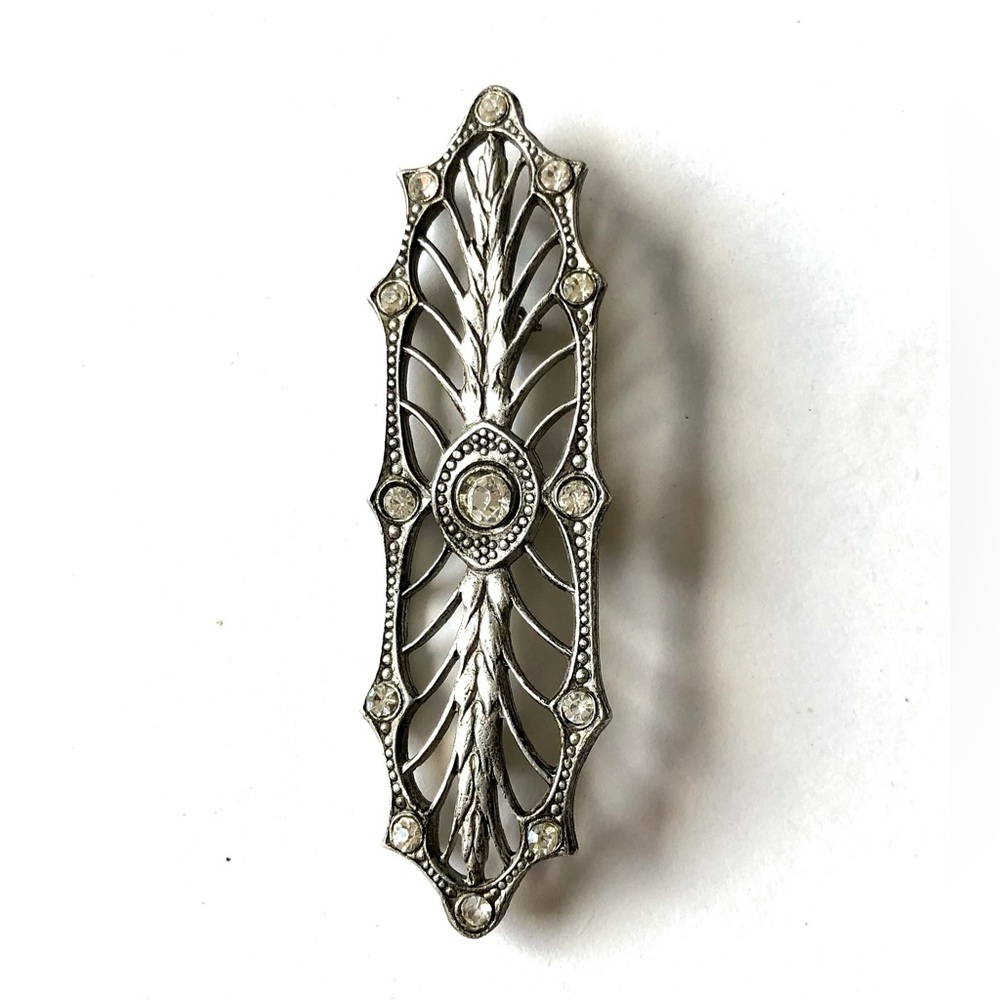 Vintage Silver Tone Brooch Pin with Rhinestones